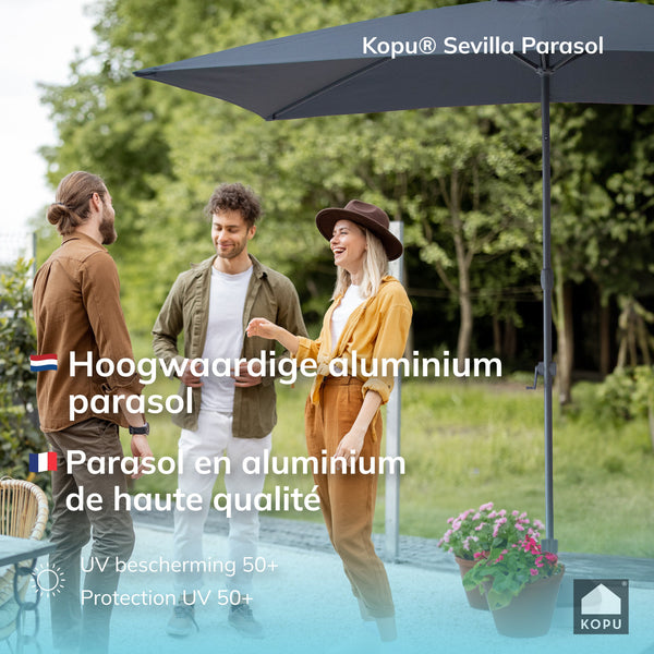 Kopu® Sevilla Parasol Rechthoek 200x300 cm met Hoes en Voet Grijs