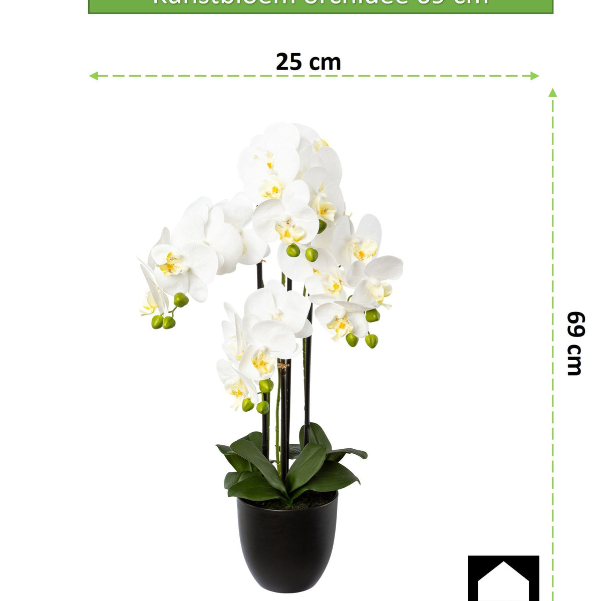 Kopu® Kunstbloem Orchidee 69 cm Wit met zwarte Pot - Phalenopsis