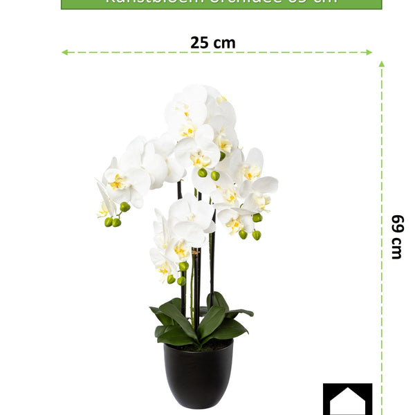 Kopu® Kunstbloem Orchidee 69 cm Wit met zwarte Pot - Phalenopsis