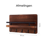 Sleutelrekje - Sleutelkastjes - Vijf sleutelhaken 30 x 18 cm - Beukenhout - Donker Bruin