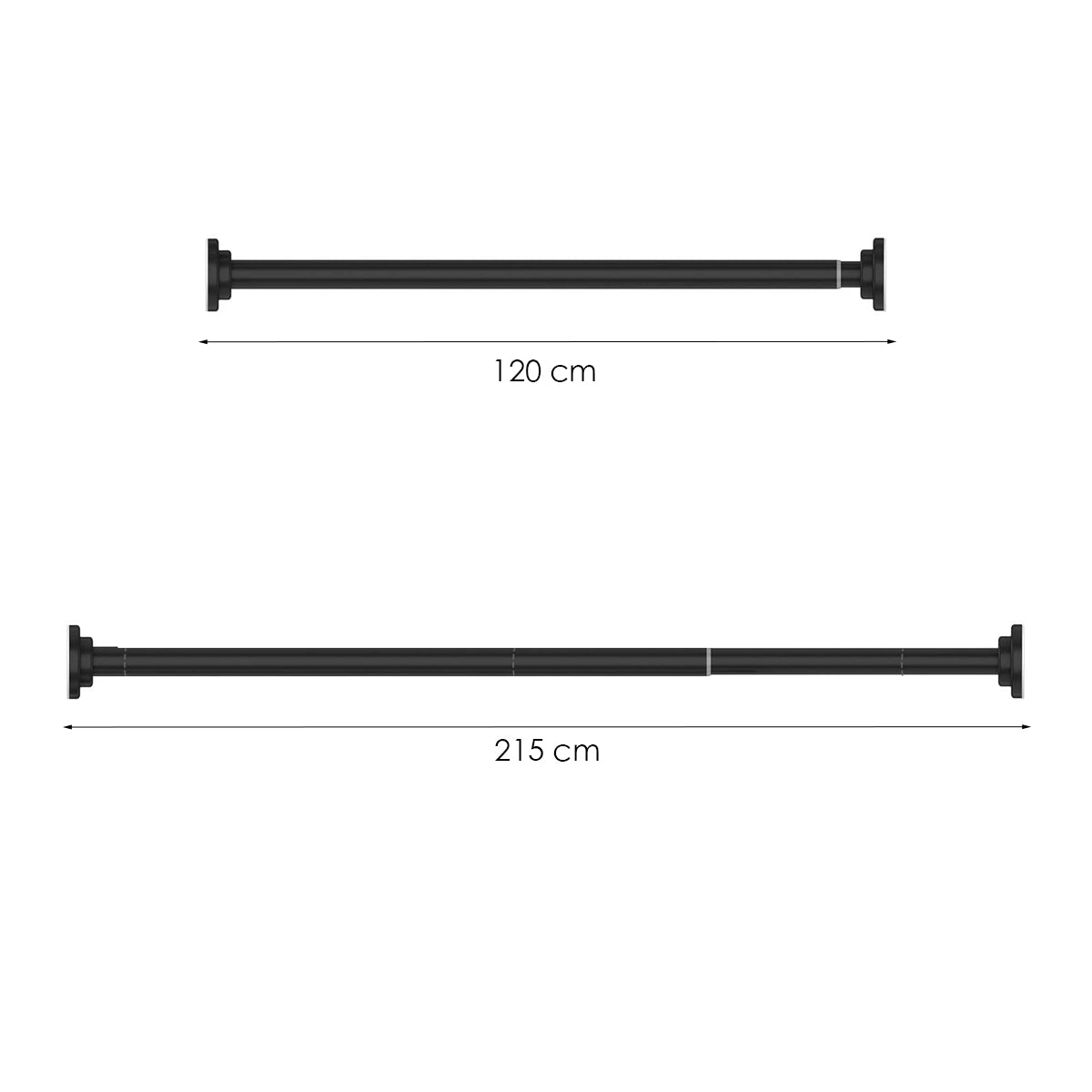 Douchestang Uitschuifbaar - Zwart - 120 cm tot 215 cm - Universeel - Douchestang zonder Boren - Douchestang Verstelbaar