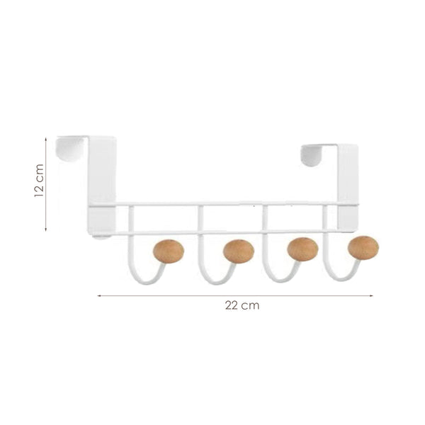 Deurkapstok - Wit - 4 Ophanghaken - Deurhaken - 22 x 12 cm - Handdoekhaken - Kapstok - Deur Ophanghaak