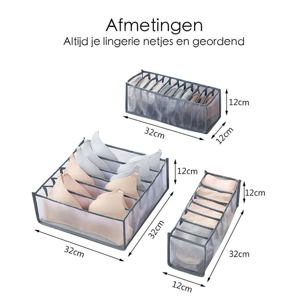 Ondergoed Verdeler - Organizer - 3 Stuks - Grijs - Transparant