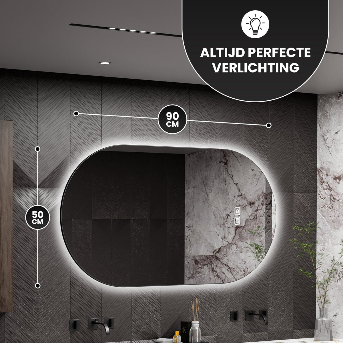 Bayt Badkamerspiegel met LED - Ovaal 50x90 cm - 2 Lichtstanden