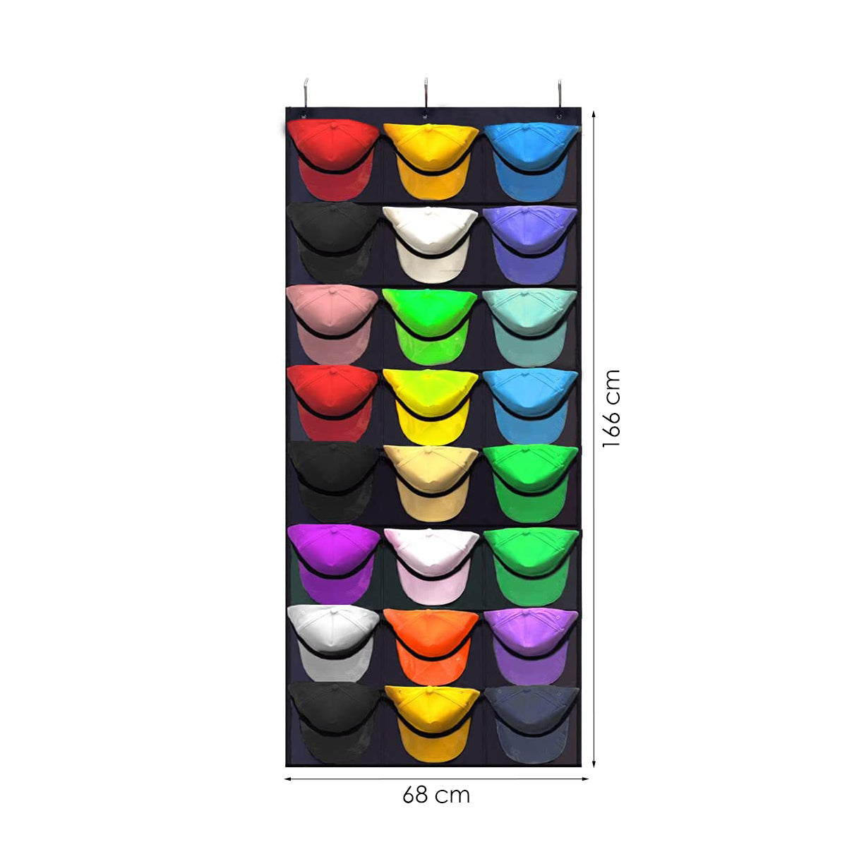 Petten Opbergzak - Zwart - 24 Petten - Petjes Opbergsysteem - Petten organizer - Petten Houder - Hat Holder - 68 x 166 cm