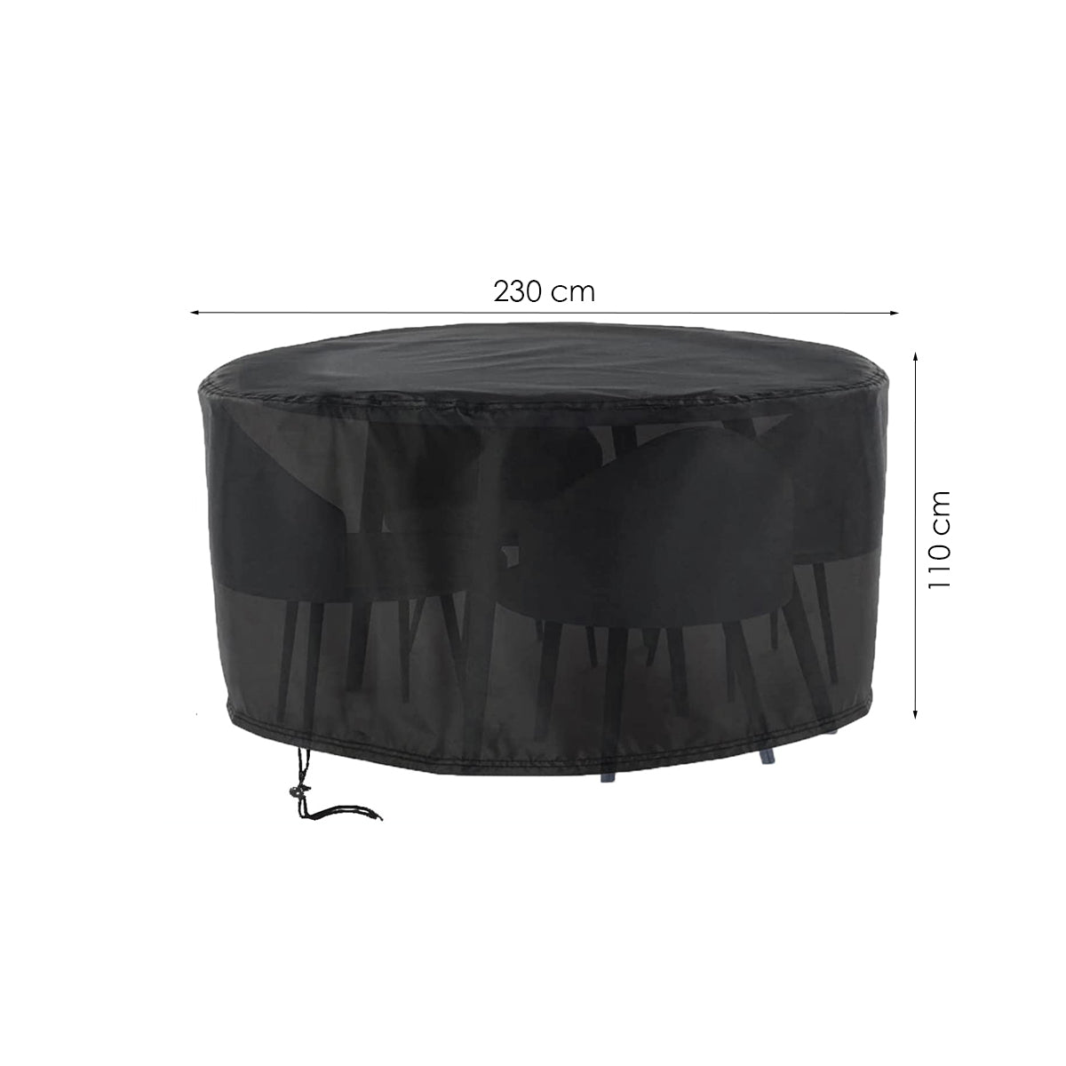 Tuinmeubelhoes Rond - 230 cm x 110 cm - Zwart - Beschermhoes voor je Tuinset - Tuinmeubelbeschermhoes
