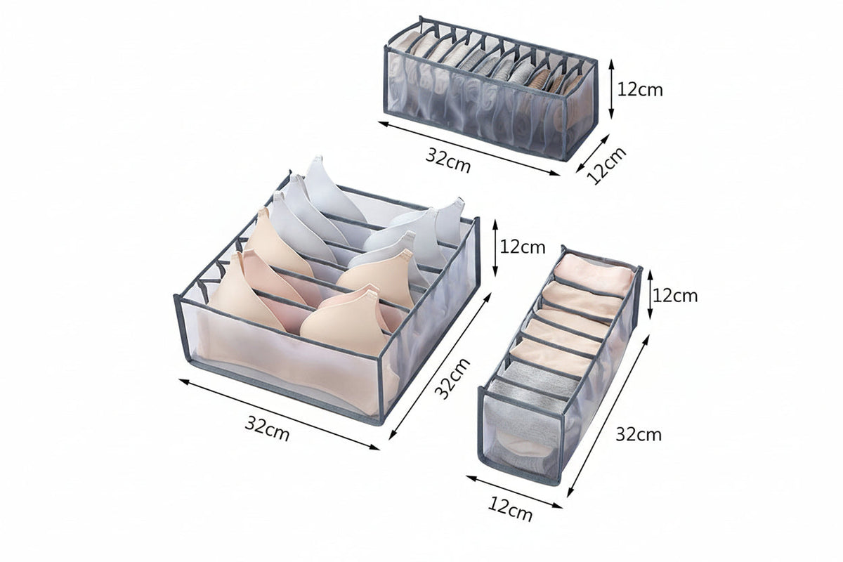 Ondergoed Verdeler - Organizer - 3 Stuks - Grijs - Transparant