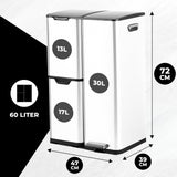Bayt Prullenbak 60 liter - 3 compartimenten - Wit