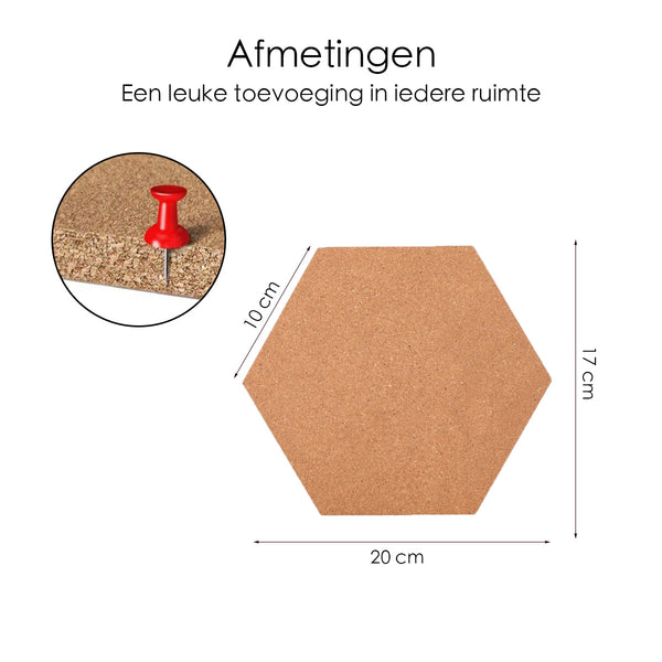 Kurk prikbord Zeshoek - Zelfklevend - 3 stuks - 20 x 17 x 0,7 cm