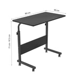 Laptoptafel op Wieltjes - Zwart - 80 cm x 40 cm - In Hoogte Verstelbaar - Bedtafeltje met Wielen - Ontbijttafel