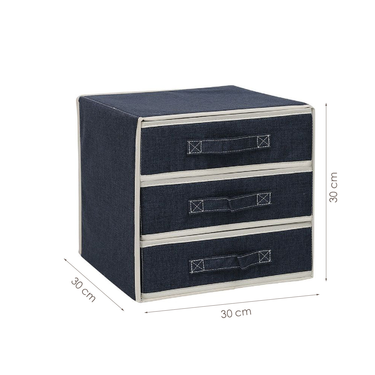 Ladekast Linnen Opvouwbaar - Blauw - 30 x 30 x 30 cm - Kleding Organizer - Opvouwbare Ondergoed Organizer met 3 Laders - Opberger voor Broeken, T-shirts, Overhemden en Topjes