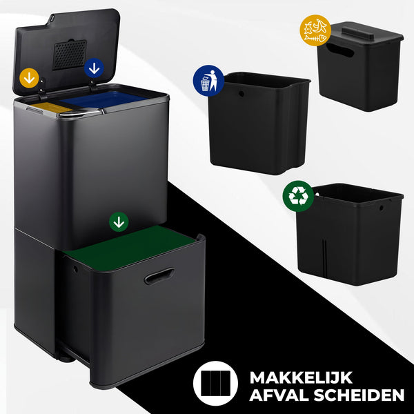 Bayt Prullenbak 60 Liter - 2 Compartimenten - Zwart