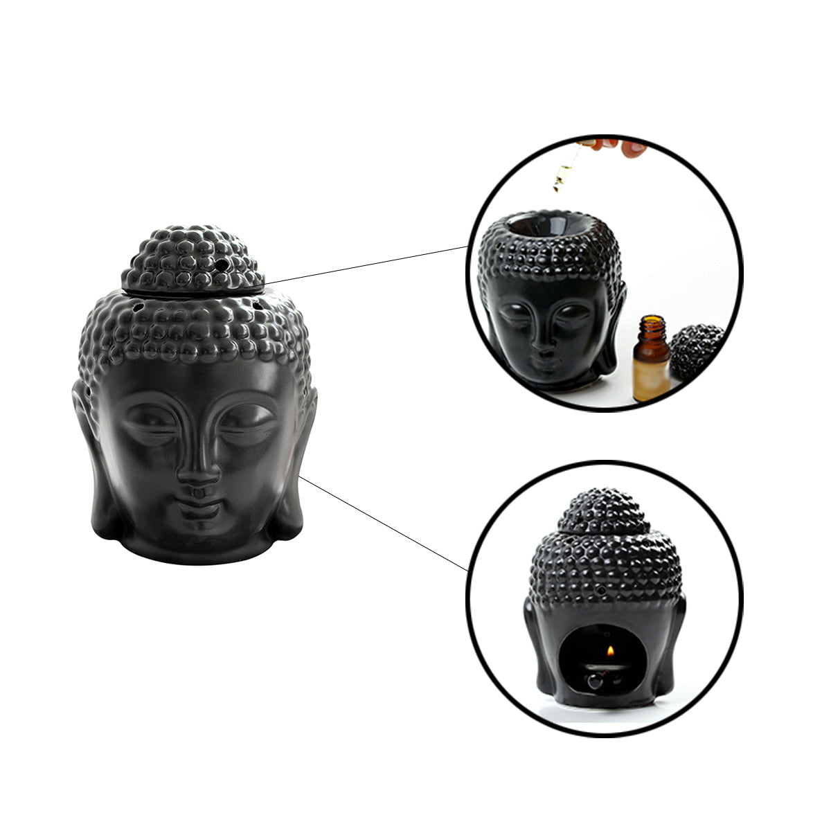 Buddhahoofd Kaarshouder - Keramiek - Waxinelichthouders - Uitneembaar onderstuk - 10 x 14 cm