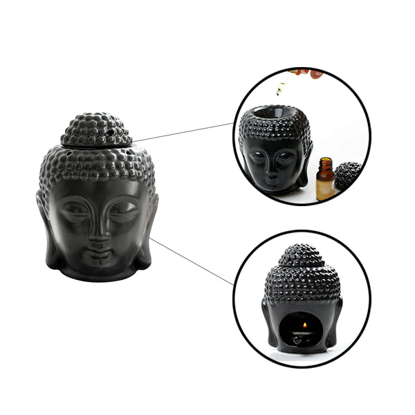 Buddhahoofd Kaarshouder - Keramiek - Waxinelichthouders - Uitneembaar onderstuk - 10 x 14 cm