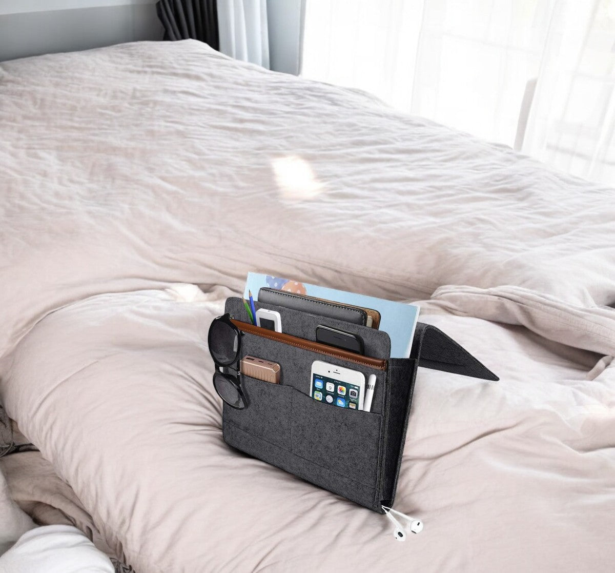 Bedside Pocket - Donker Grijs - Vilten Opbergzak voor Bed of Bank - Bedorganizer