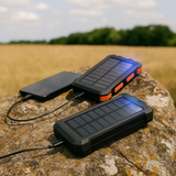 Powerbank 20000 mAh – Oranje - Draadloze Zonne-energie Powerbank met LED-indicator – Outdoor Waterdicht – Zwart - USB Snellader – Powerbank voor Smartphone & Tablet - powerbank 20000 mah draadloos