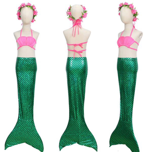Zeemeerminstaart met bikini verkleed set Schubben Groen Metallic
