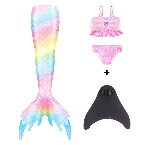 Zeemeerminstaart met bikini verkleed set Regenboog Kleuren met MONOVIN