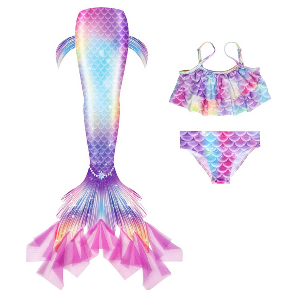 Zeemeerminstaart met bikini verkleed set Blauw, Paars en Roze