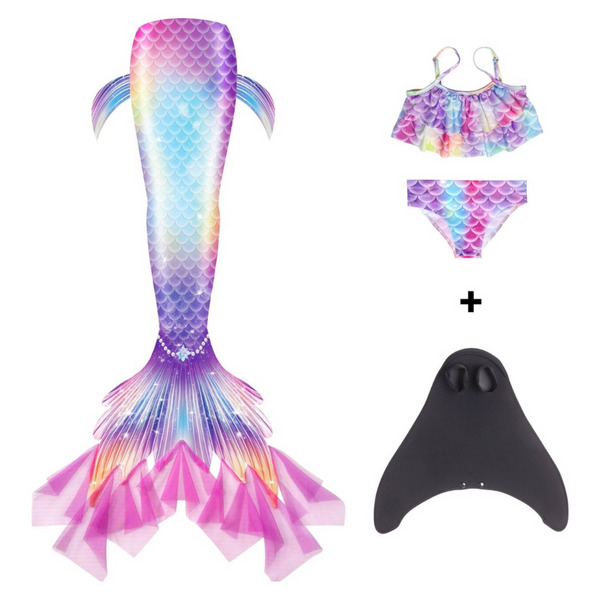 Zeemeerminstaart met bikini verkleed set Blauw, Paars en Roze met MONOVIN