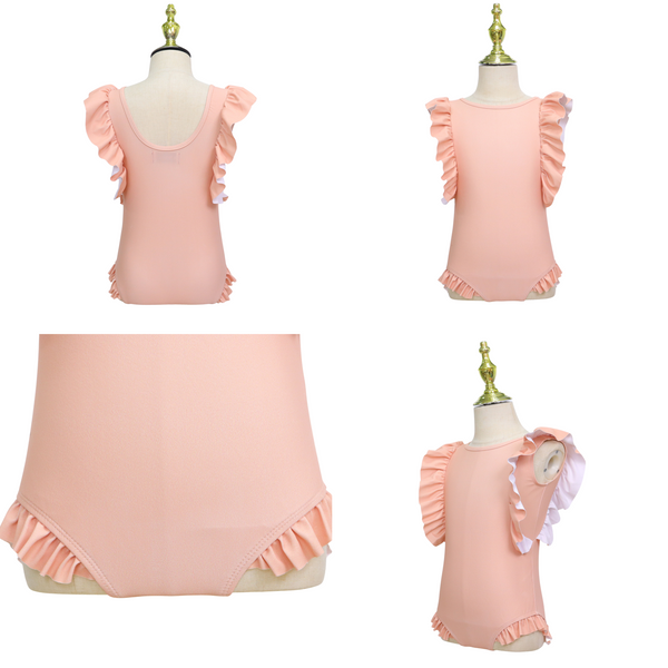 Badpak Korte Mouw Licht Roze met Ruches Meisjes | Maat 1-6 Jaar