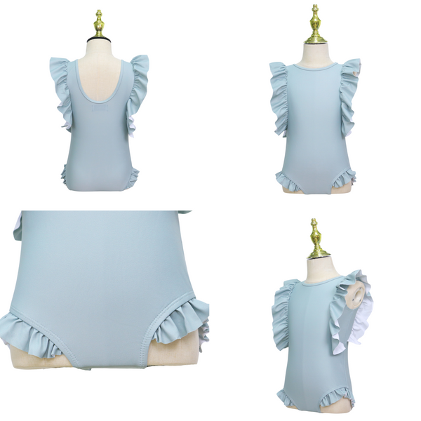 Badpak Korte Mouw Licht Blauw met Ruches Meisjes | Maat 1-6 Jaar