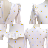 Badpak Lange Mouw Gebroken Wit met Bloemen print met Ruches Meisjes