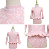 Badpak Lange Mouw Oud Roze met Bloemen print met Ruches Meisjes
