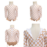 Badpak Lange Mouw Beige en Wit Geblokt met Ruches Meisjes