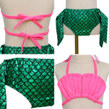 Zeemeerminstaart met bikini verkleed set Schubben Groen Metallic