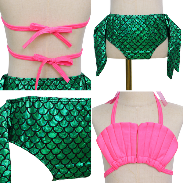 Zeemeerminstaart met bikini verkleed set Schubben Groen Metallic