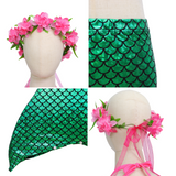 Zeemeerminstaart met bikini verkleed set Schubben Groen Metallic