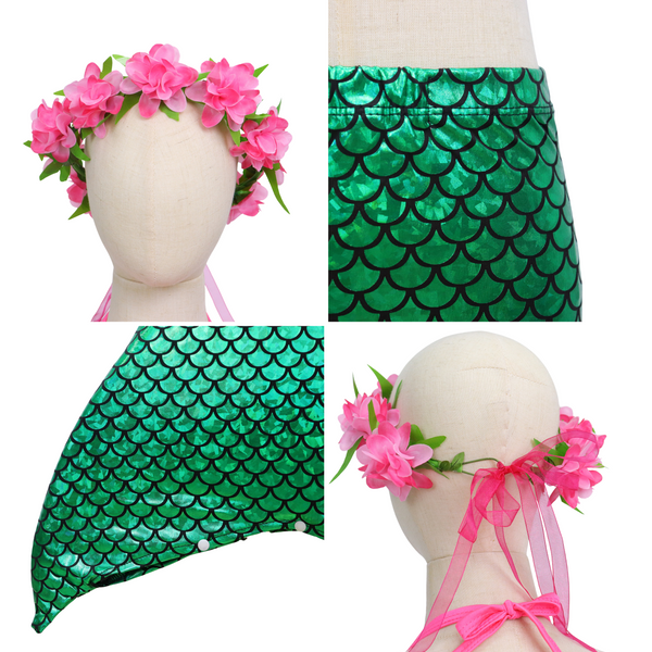 Zeemeerminstaart met bikini verkleed set Schubben Groen Metallic
