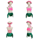 Zeemeerminstaart met bikini verkleed set Schubben Groen Metallic