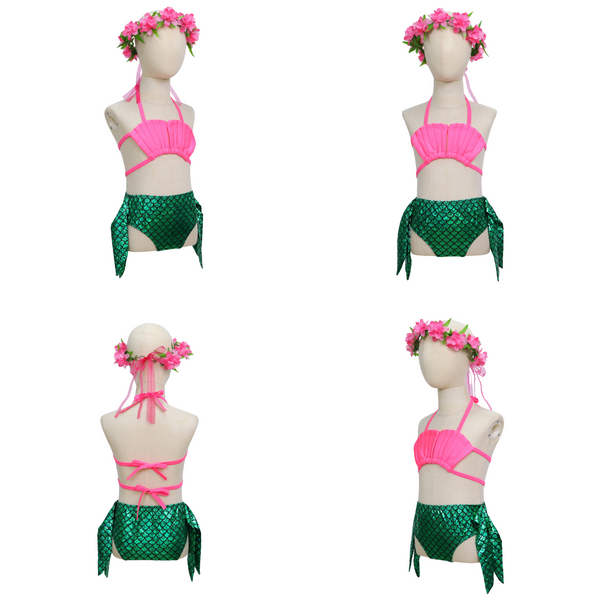 Zeemeerminstaart met bikini verkleed set Schubben Groen Metallic