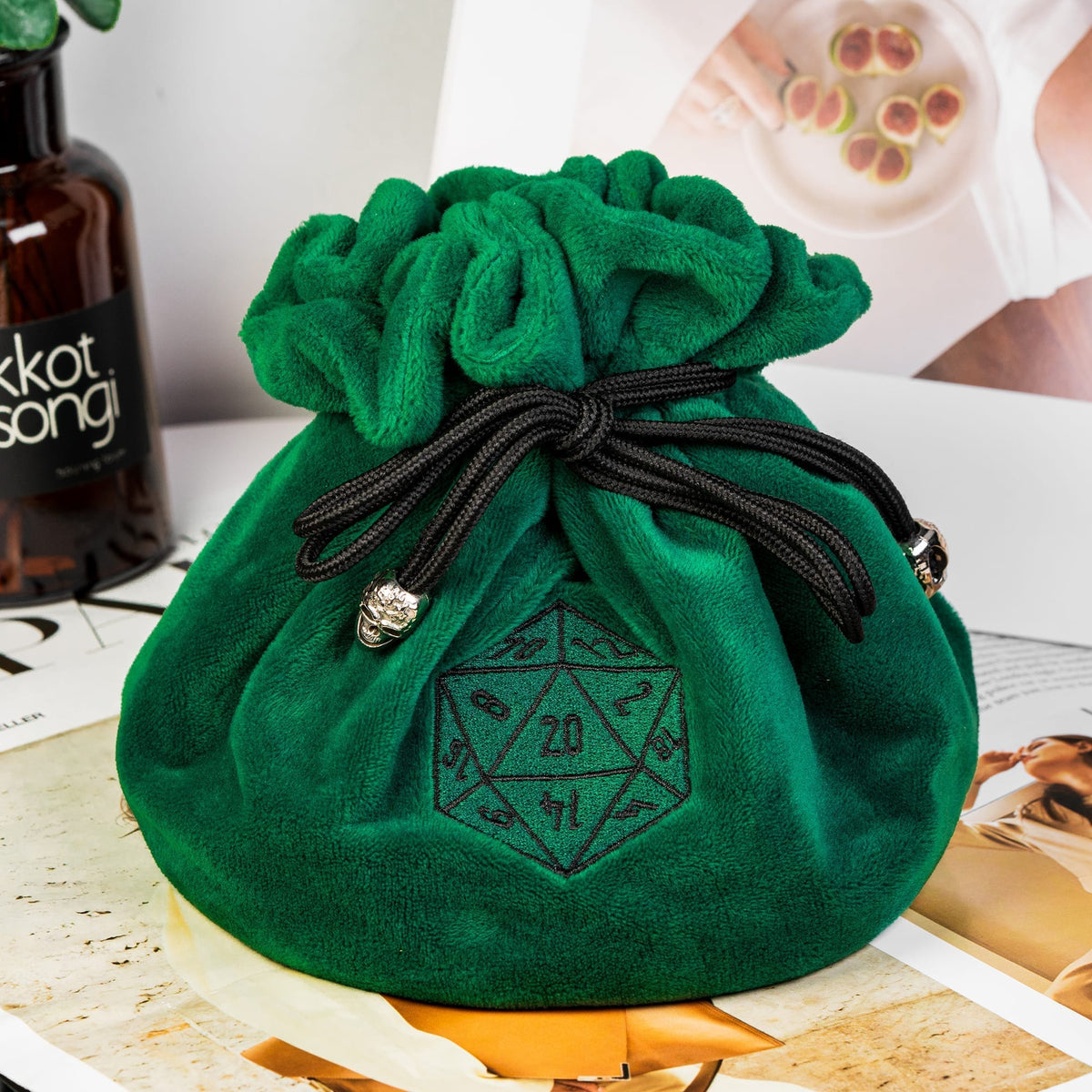 Dobbelstenen Zak met Dice Tray – Zachte Pluche Opbergzak | Voor Dungeons & Dragons & TTRPG Dobbelstenen Groen