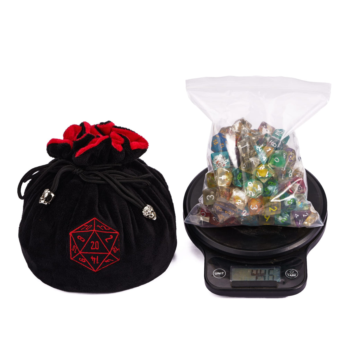 Dobbelstenen Zak met Dice Tray – Zachte Pluche Opbergzak | Voor Dungeons & Dragons & TTRPG Dobbelstenen Zwart