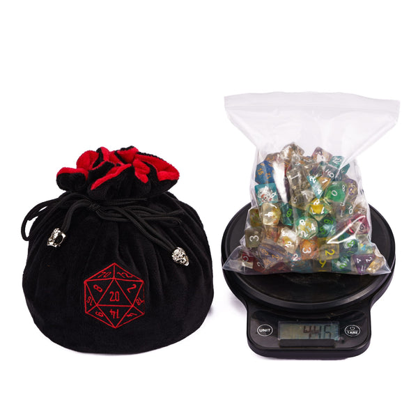 Dobbelstenen Zak met Dice Tray – Zachte Pluche Opbergzak | Voor Dungeons & Dragons & TTRPG Dobbelstenen Zwart