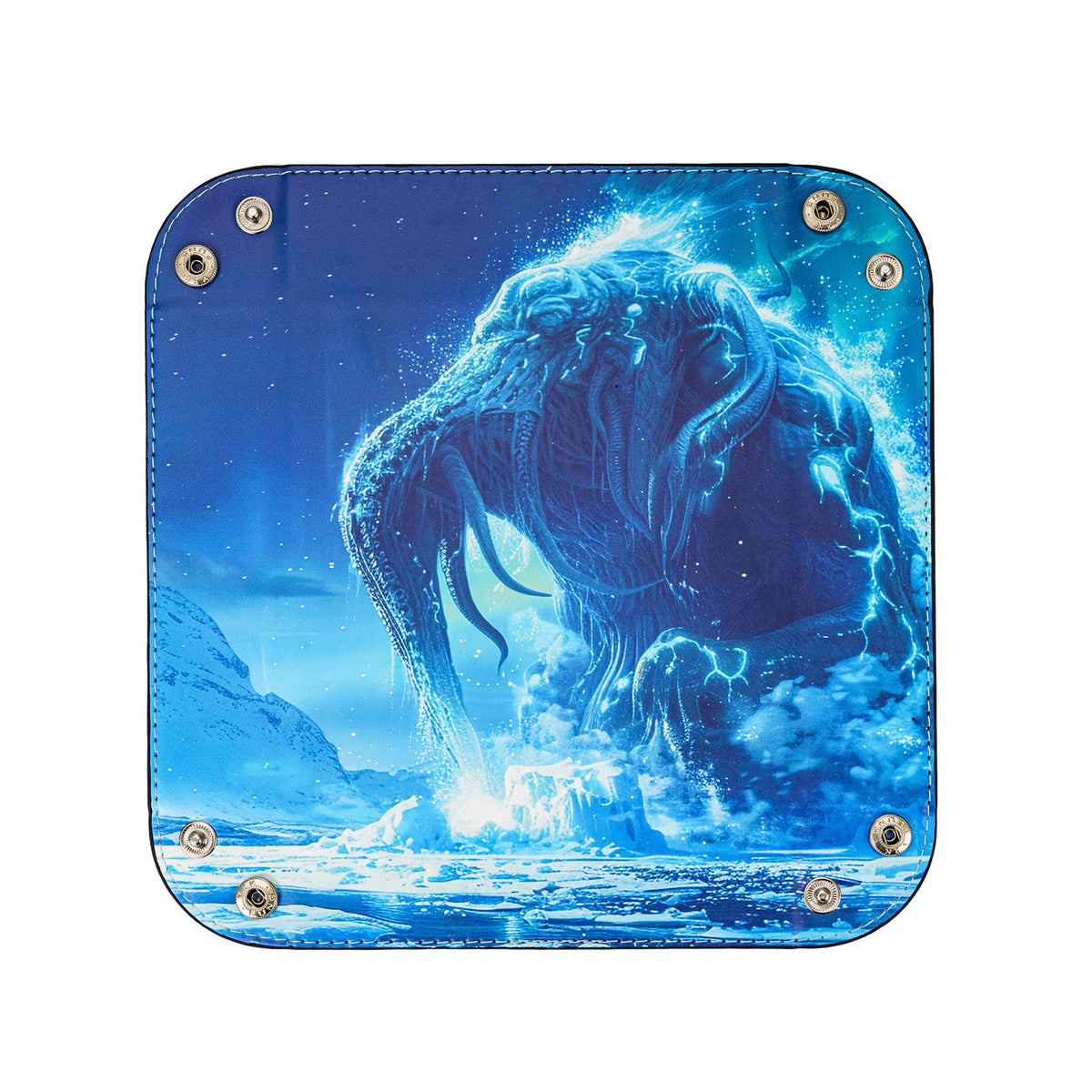 Opvouwbare Dice Tray – Zwart Kunstleer | Voor Dungeons & Dragons & TTRPG Dobbelstenen Monster Blauw Oceaan