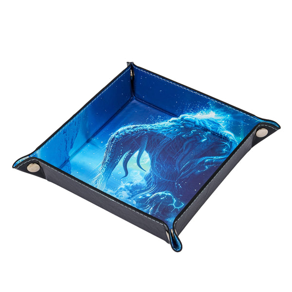 Opvouwbare Dice Tray – Zwart Kunstleer | Voor Dungeons & Dragons & TTRPG Dobbelstenen Monster Blauw Oceaan