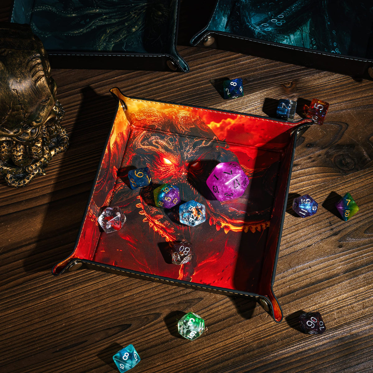 Opvouwbare Dice Tray – Zwart Kunstleer | Voor Dungeons & Dragons & TTRPG Dobbelstenen Monster Rood