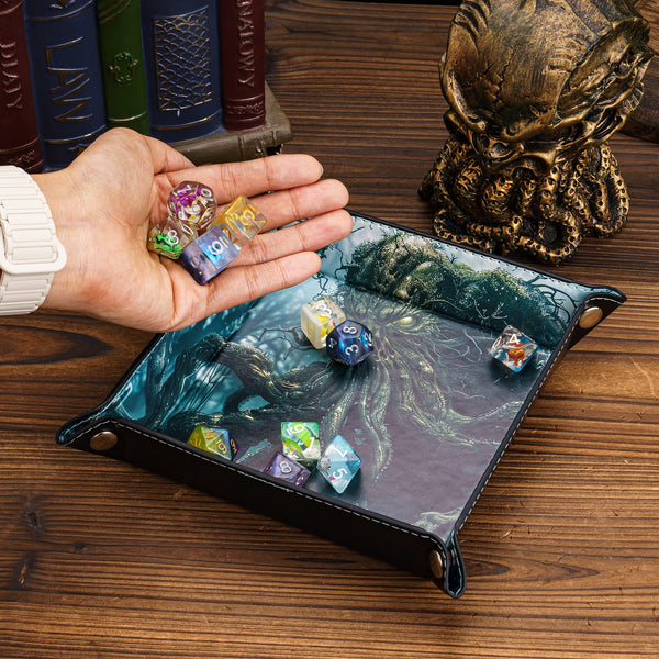 Opvouwbare Dice Tray – Zwart Kunstleer | Voor Dungeons & Dragons & TTRPG Dobbelstenen Monster Blauw