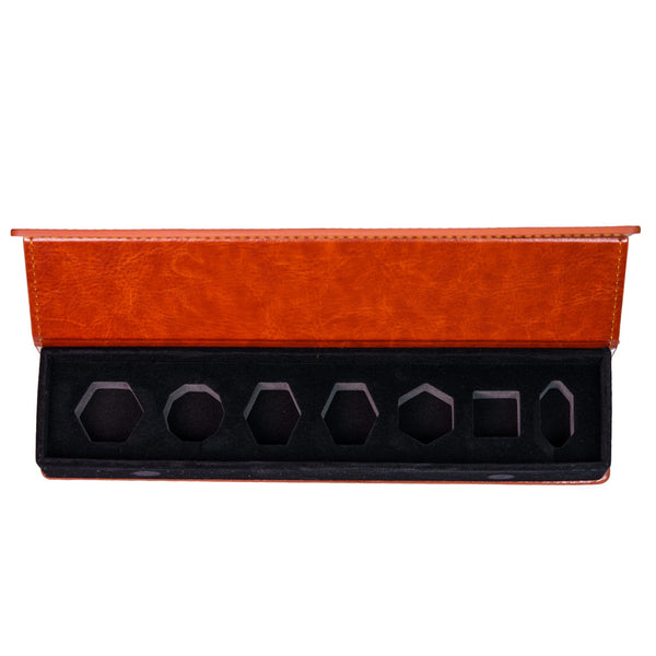 Luxe Dobbelsteen Bewaardoos – Langwerpig Ontwerp in Cognac Bruin Faux Leer | Voor Dungeons & Dragons (7-Delige Set)