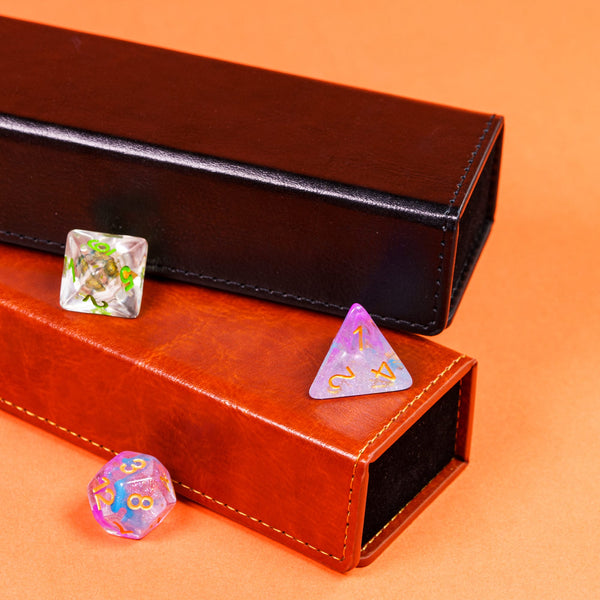 Luxe Dobbelsteen Bewaardoos – Langwerpig Ontwerp in Zwart Faux Leer | Voor Dungeons & Dragons (7-Delige Set)