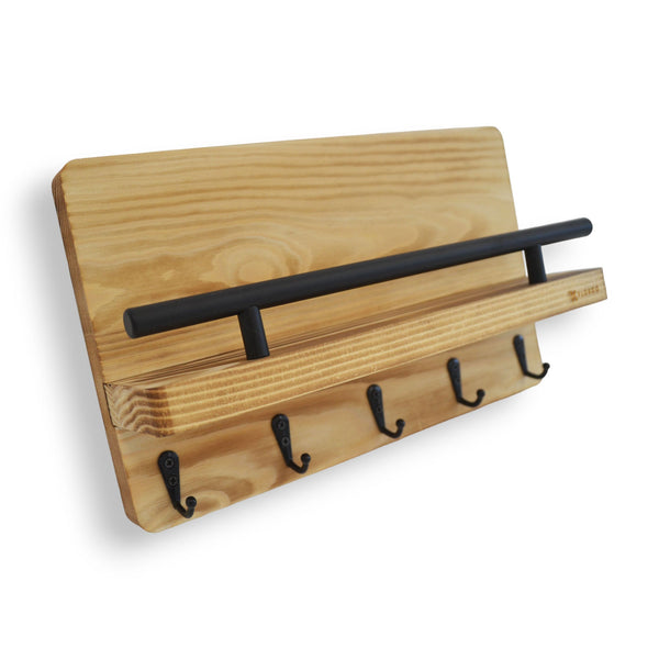 Sleutelrekje - Sleutelkastjes - Vijf sleutelhaken 30 x 18 cm - Beukenhout - Licht Bruin