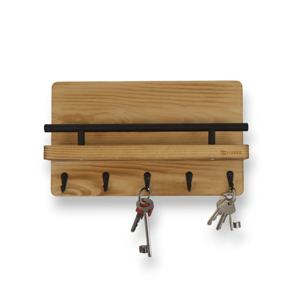 Sleutelrekje - Sleutelkastjes - Vijf sleutelhaken 30 x 18 cm - Beukenhout - Licht Bruin