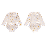 Badpak Lange Mouw Gebroken Wit met Bloemen print met Ruches Meisjes