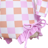 Badpak Lange Mouw Lila, Roze en Wit Geblokt met Ruches en Strikjes Meisjes