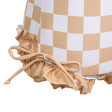 Badpak Lange Mouw Beige en Wit Geblokt met Ruches Meisjes