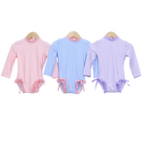 Badpak Lange Mouw Licht Blauw met Streepjes en Roze Ruches Meisjes